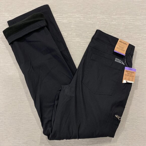 Eddie Bauer Fleece Lined Tech Pants Mens 30 x 34 Black Water Repellent Insulated - Picture 1 of 12